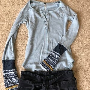 Free People Waffle Henley Light Blue